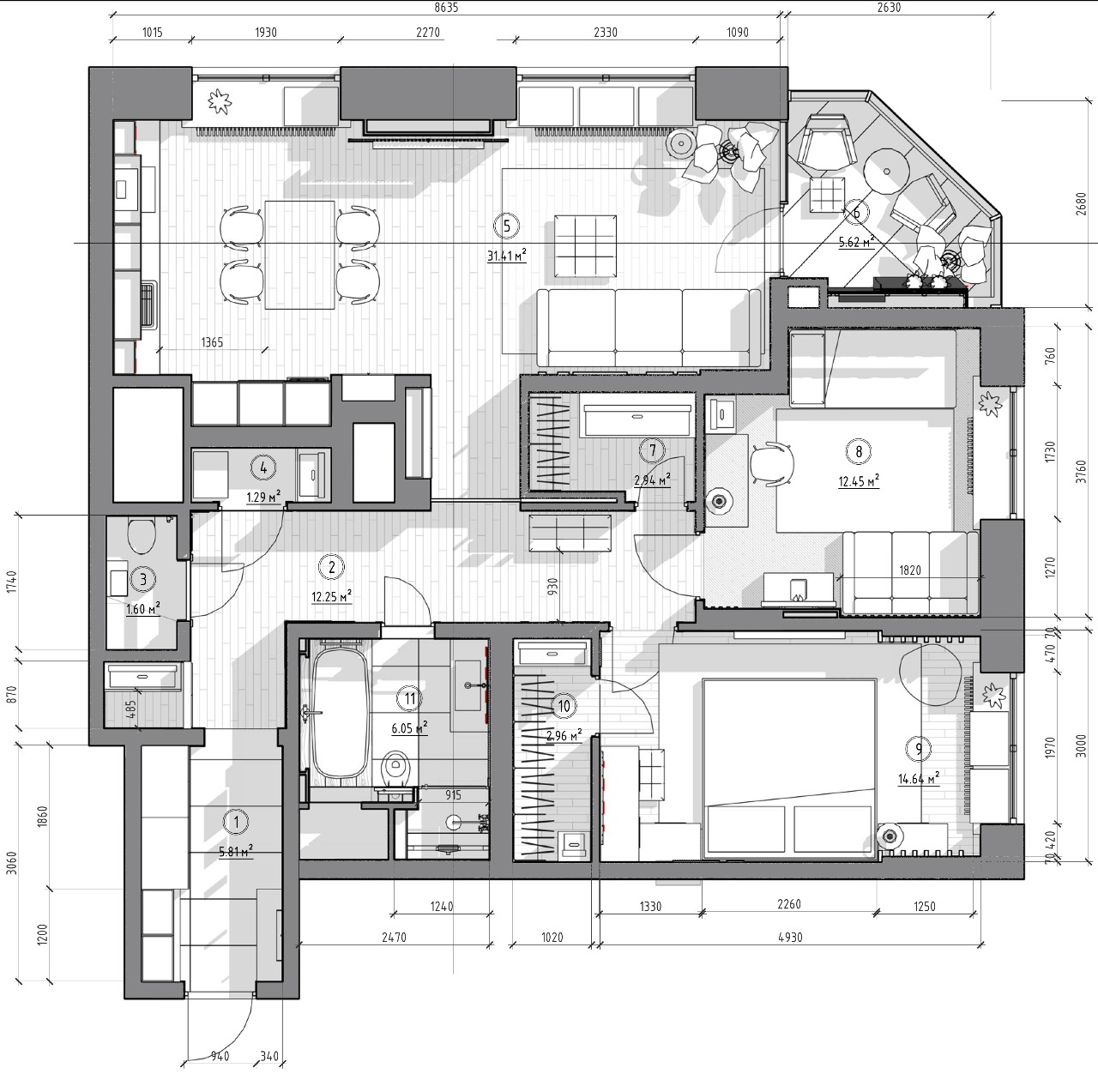 Реализованный проект, Интерьер городской квартиры до 100 м², 2022, Россия, Санкт-Петербург, Современный стиль, Квартира, Бизнес, 97 м²