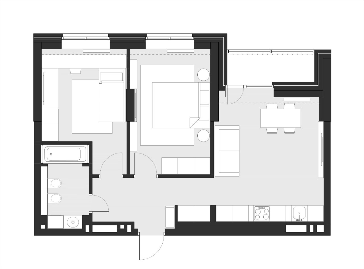 Концептуальный проект, Интерьер городской квартиры до 100 м², 2018, Квартира, Бизнес, 60 м²